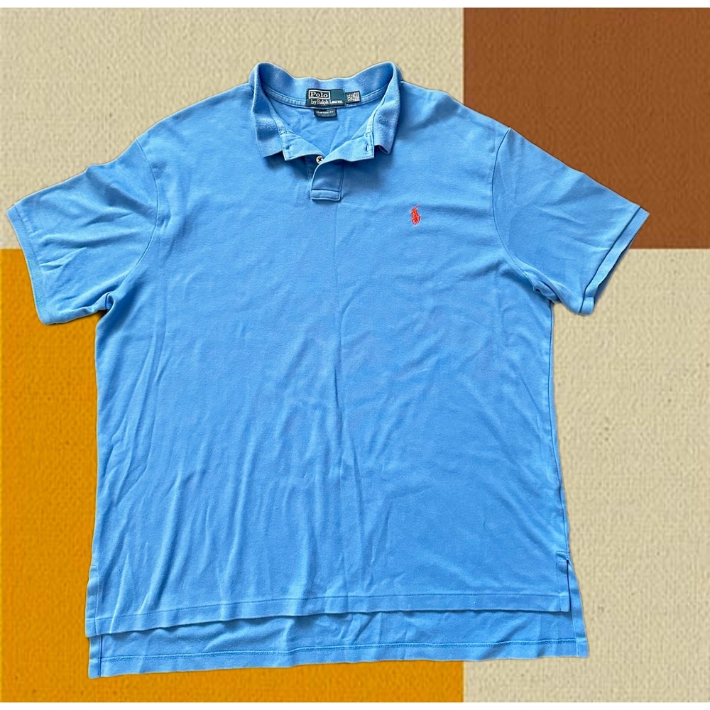 Polo Ralph Lauren Mens XXL Custom Fit Light Blue Short Sleeve Polo Orange Pony‎